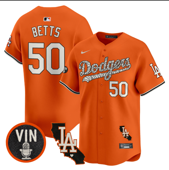 Men Los Angeles Dodgers 50 Betts 2025 orange Limited Stitched Jersey